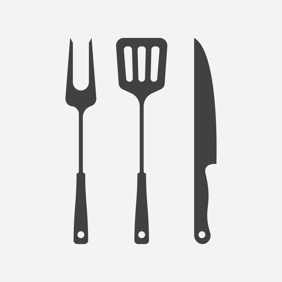 Grill mit Flammensymbol, Grillschild Fleisch- und Lebensmittelsymbol, Gabel, Spachtel und Messer Grillsymbol Symbol, Grillsymbol Vektor Illustration Zeichen