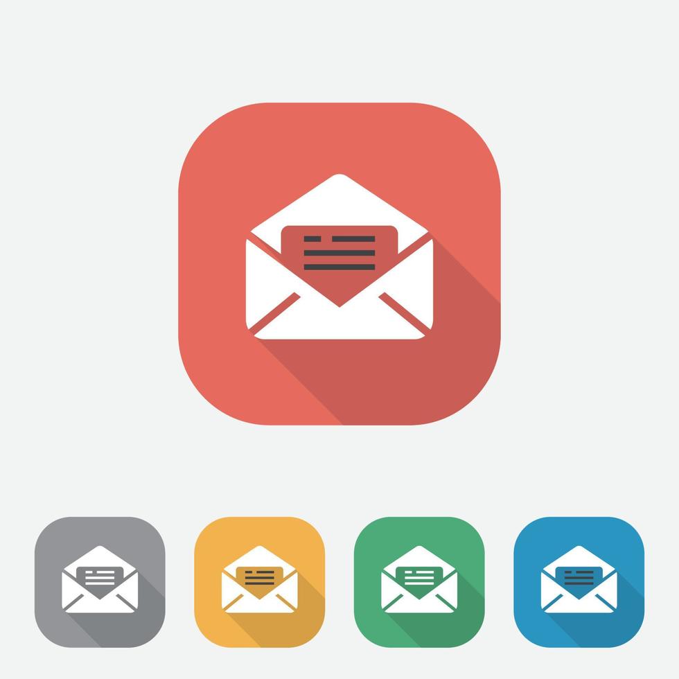 e-post platt ikon med lång skugga, vektor platt post ikon i färgrik fyrkant, e-post modern ikon för webb och mobil app, ui, ux