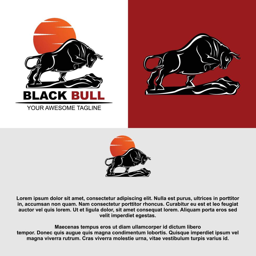 svart bull silhouette logotyp mall vektor