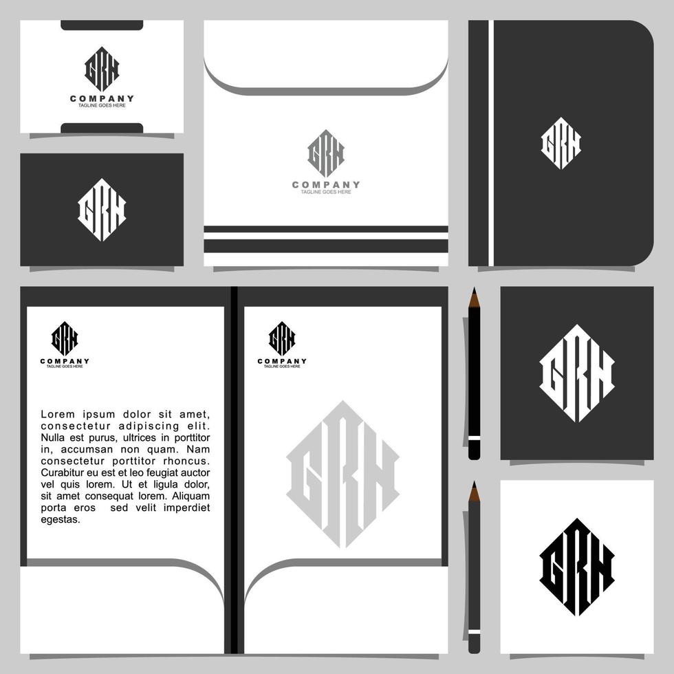 Buchstabe grh Monogramm-Logo mit Briefpapier-Design vektor