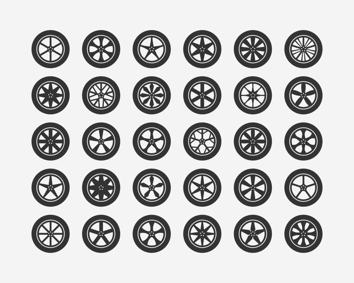 Reifen und Felgen einstellen. Symbolvektor für Scheibenradautos. vektor