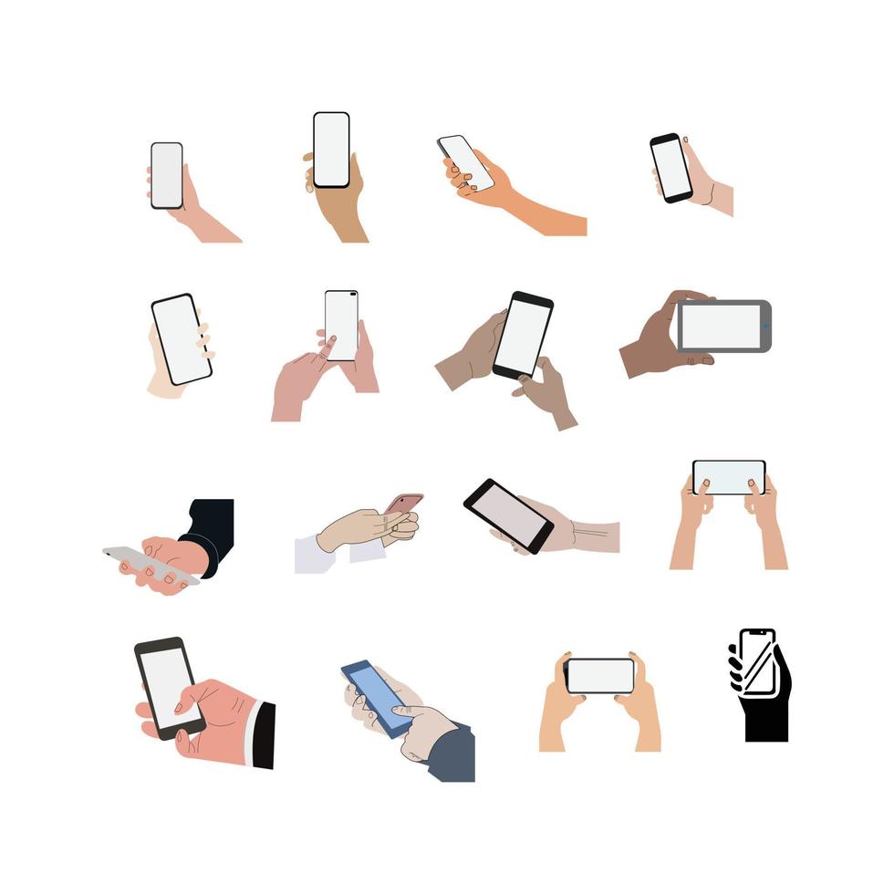 Hände halten Smartphones Zeichen isoliert auf weißem Hintergrund vektor