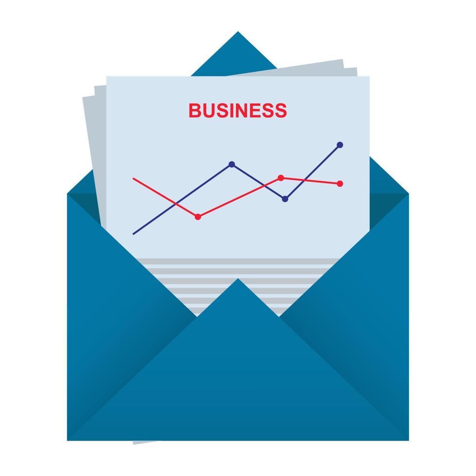 öppen kuvert med företag brev dokumentera isolerat på vit bakgrund. vektor illustration. eps 10.