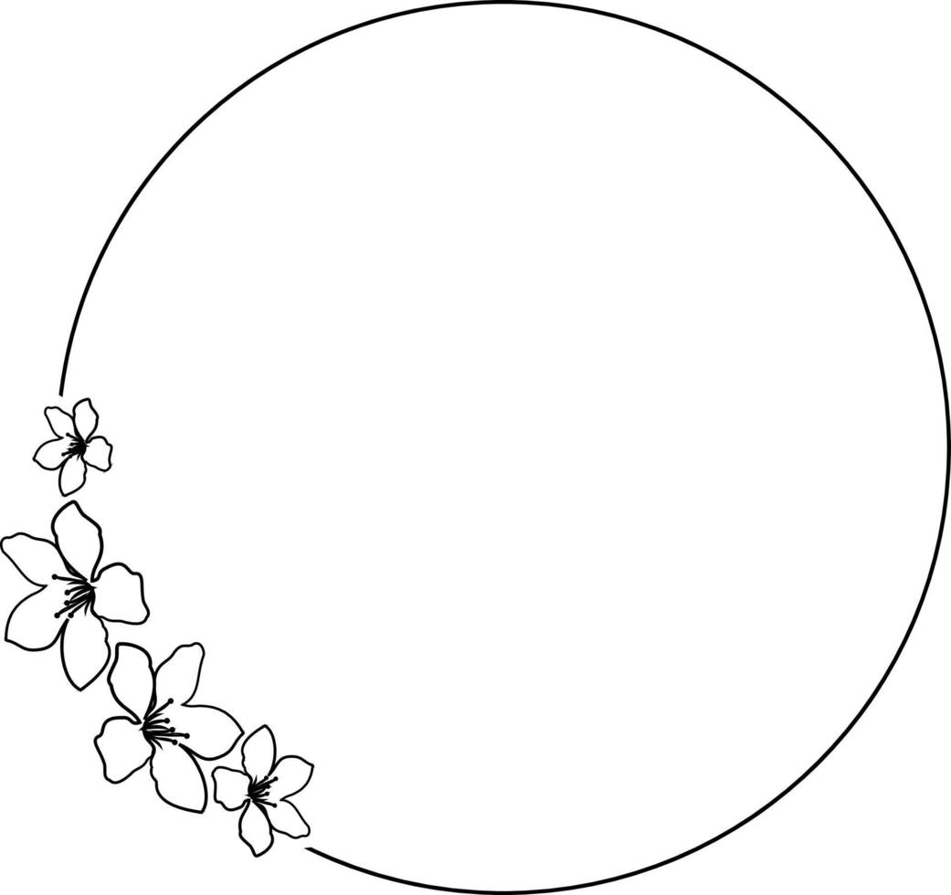 cirkulär ram dekorerad med några blommor i svart vektor