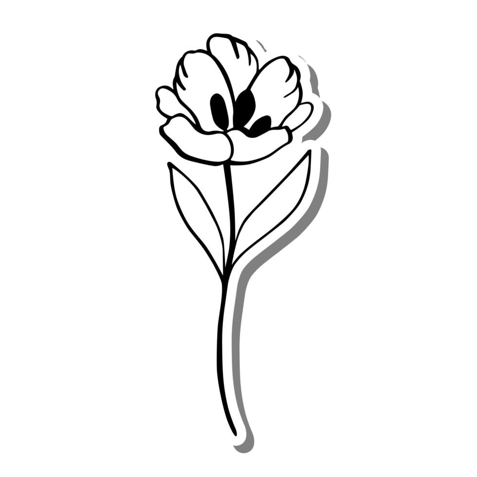 einfarbige Blume auf weißer Silhouette und grauem Schatten. vektorillustration für dekoration oder irgendein design. vektor