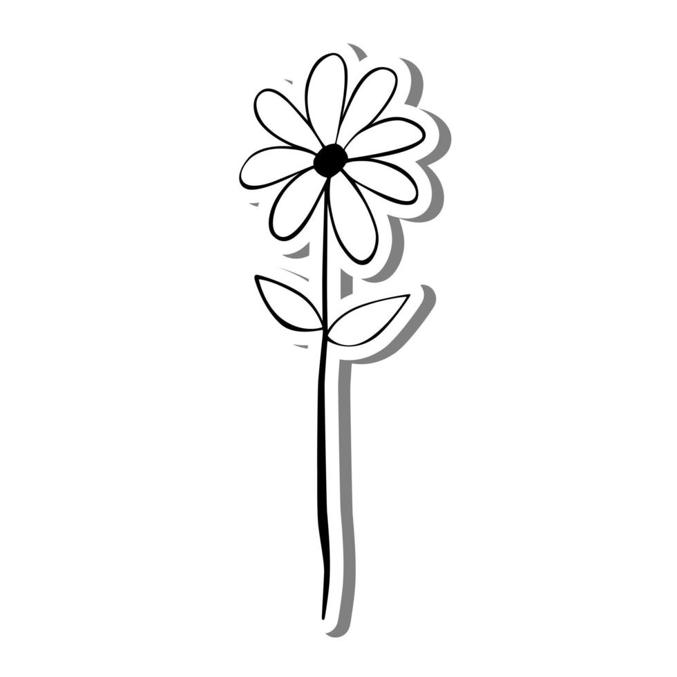 einfarbige Blume auf weißer Silhouette und grauem Schatten. vektorillustration für dekoration oder irgendein design. vektor