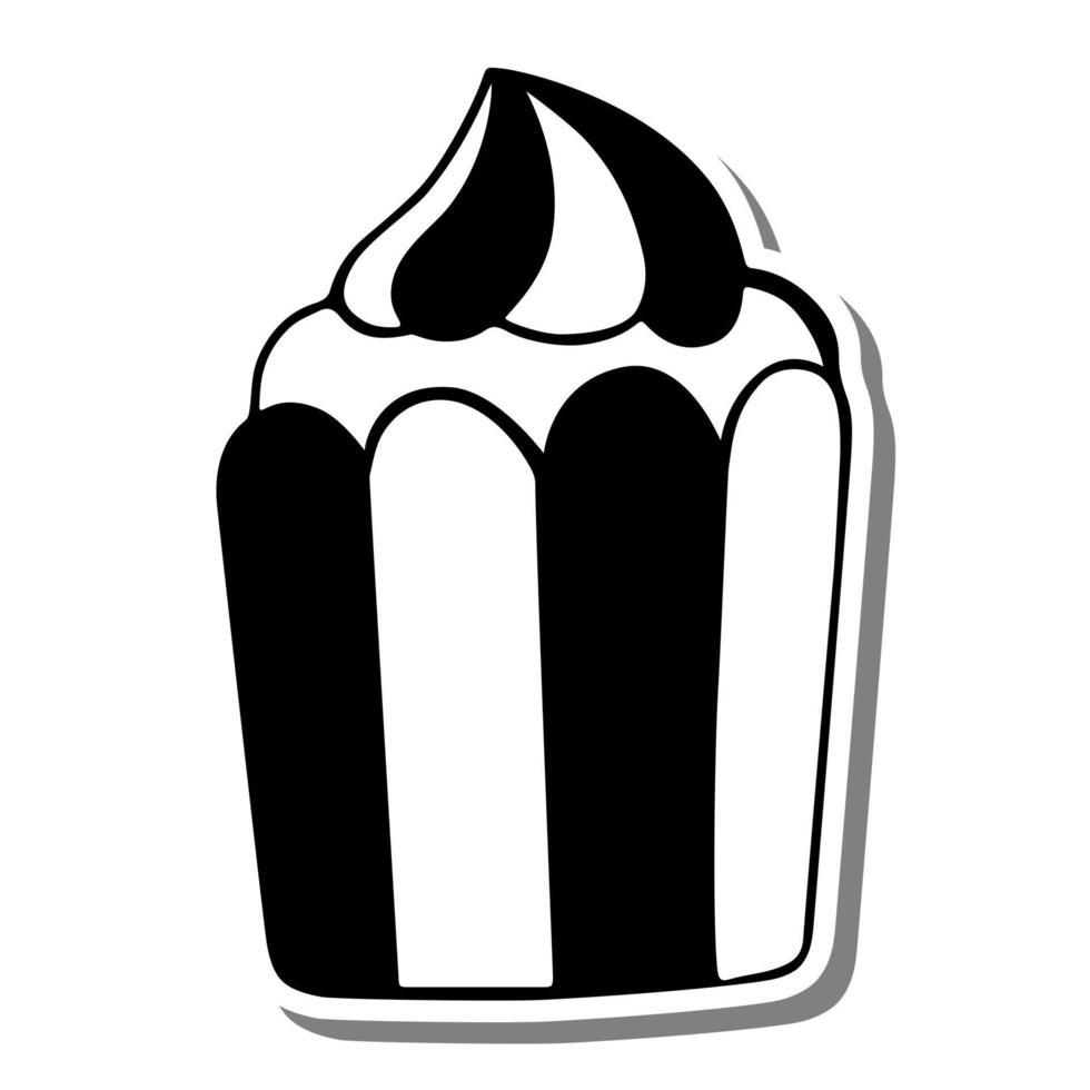 Monochromer Cupcake mit Schlagsahne auf weißer Silhouette und grauem Schatten. vektorillustration für dekoration oder irgendein design. vektor