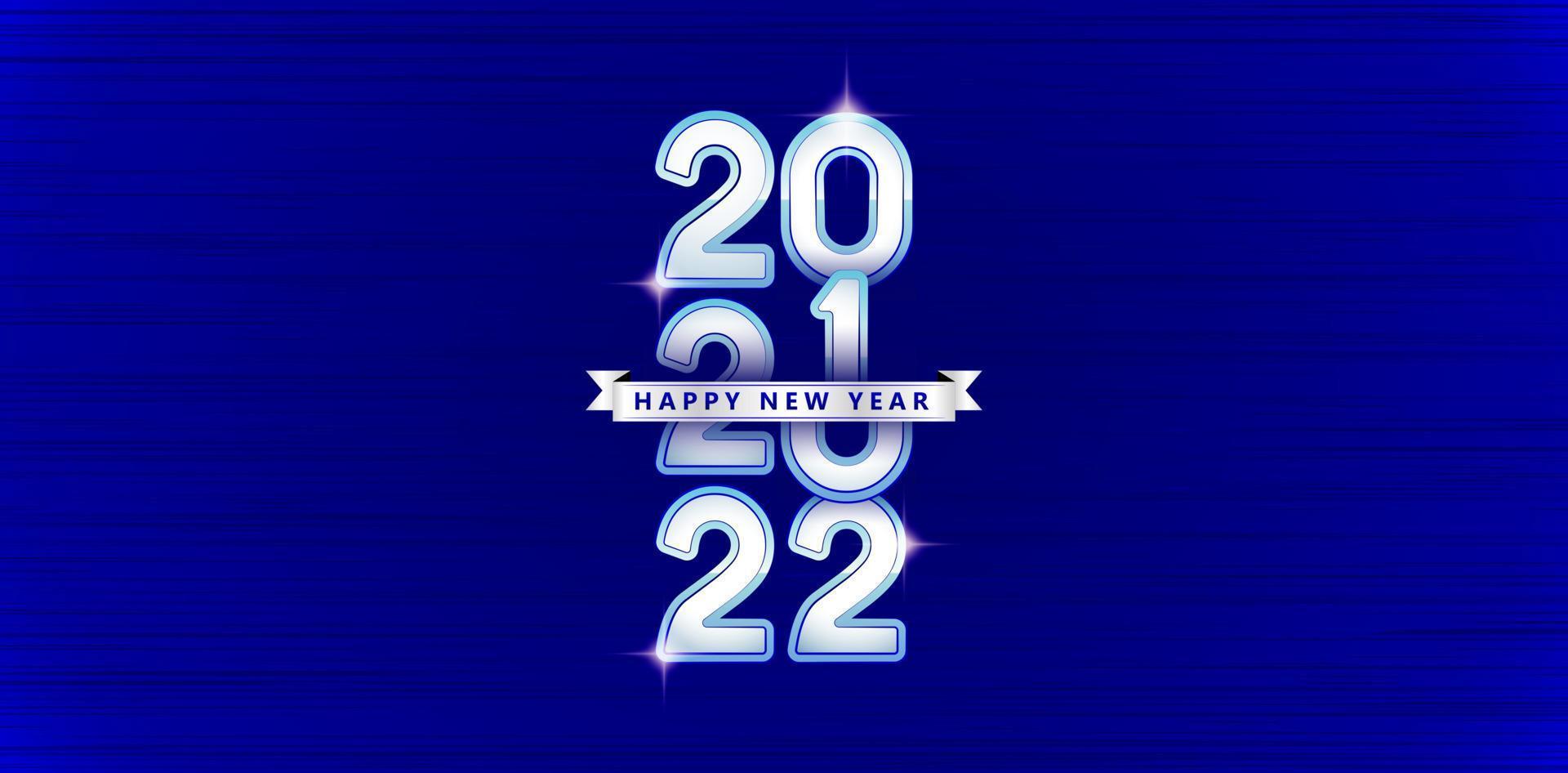 Lycklig ny år 2022 med mörk blå bakgrunder, 2022 font siffra silver- med band, Lycklig ny år silver- band, för hälsning kort, baner, flygblad, utskrift, affisch med minimalistisk mall vektor
