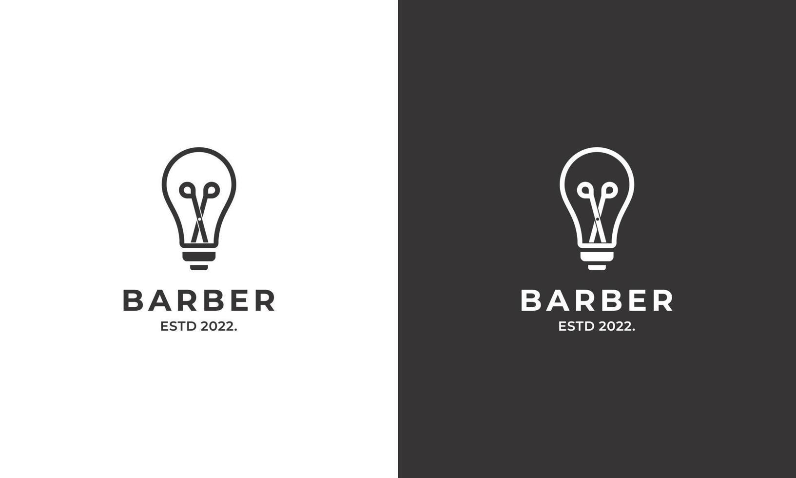 smart barber logo design modernes konzept, glühbirne kombiniert mit scherenlogo-symbol vektor