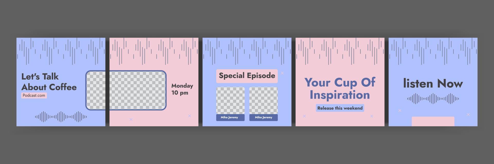 podcast social media und instagram karussell post vorlage design set vektor