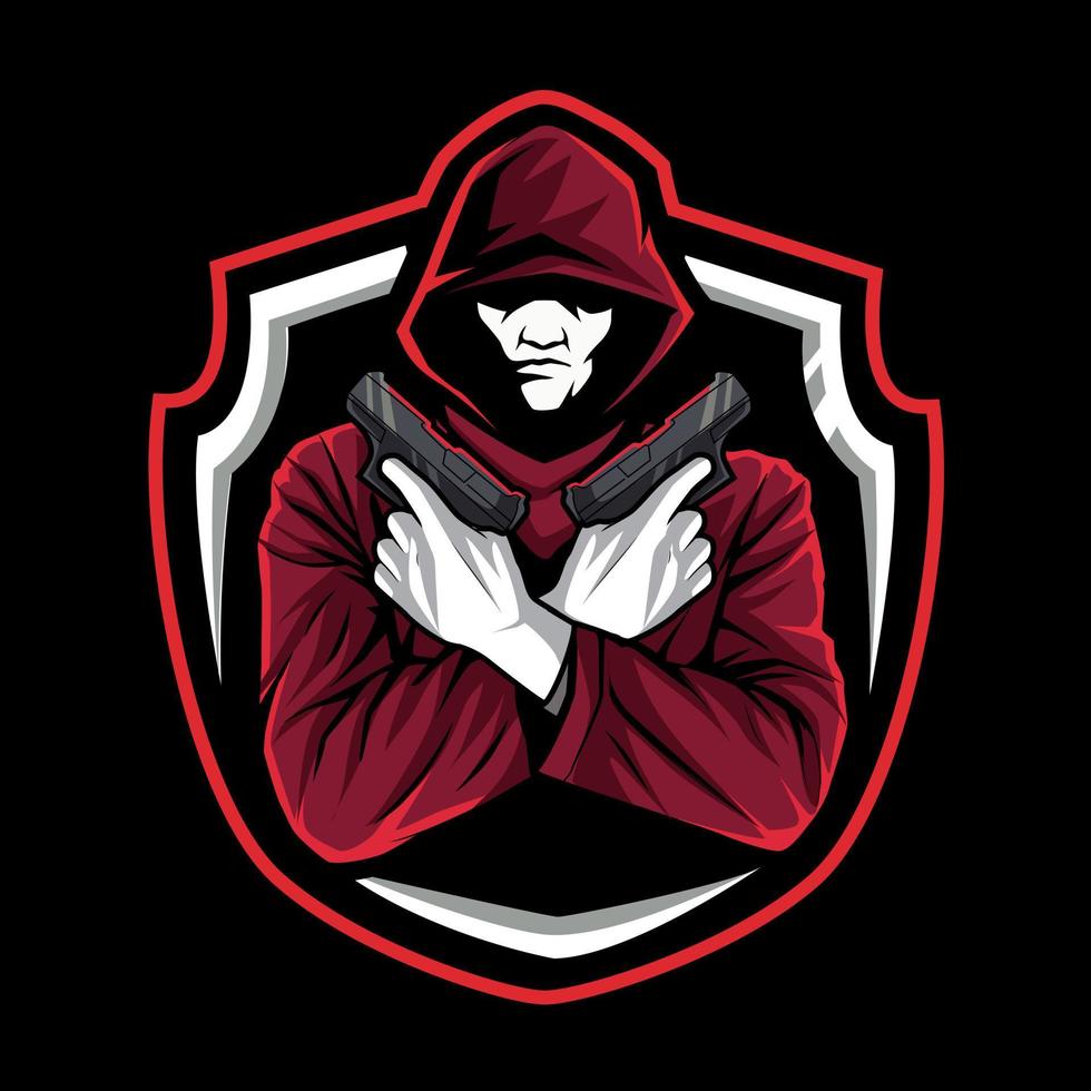 Anonymer Holding-Waffenmaskottchen-Esport-Logo-Designvektor vektor