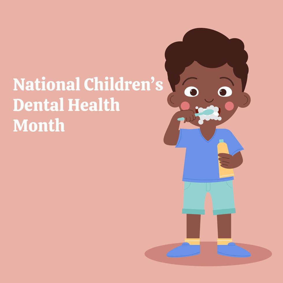 Kind beim Zähneputzen. nationaler Kinderzahngesundheitsmonat. Banner vektor