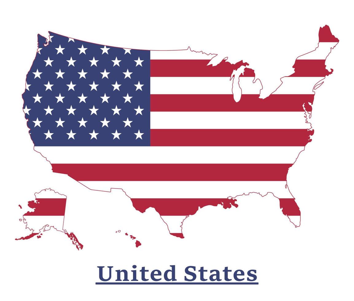 United States National Flag Map Design, Abbildung der US-Landesflagge innerhalb der Karte vektor