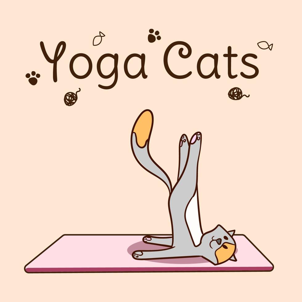 internationell yoga dag. katter yoga. yoga utgör och träning. färgrik platt vektor hand dragen illustartion.