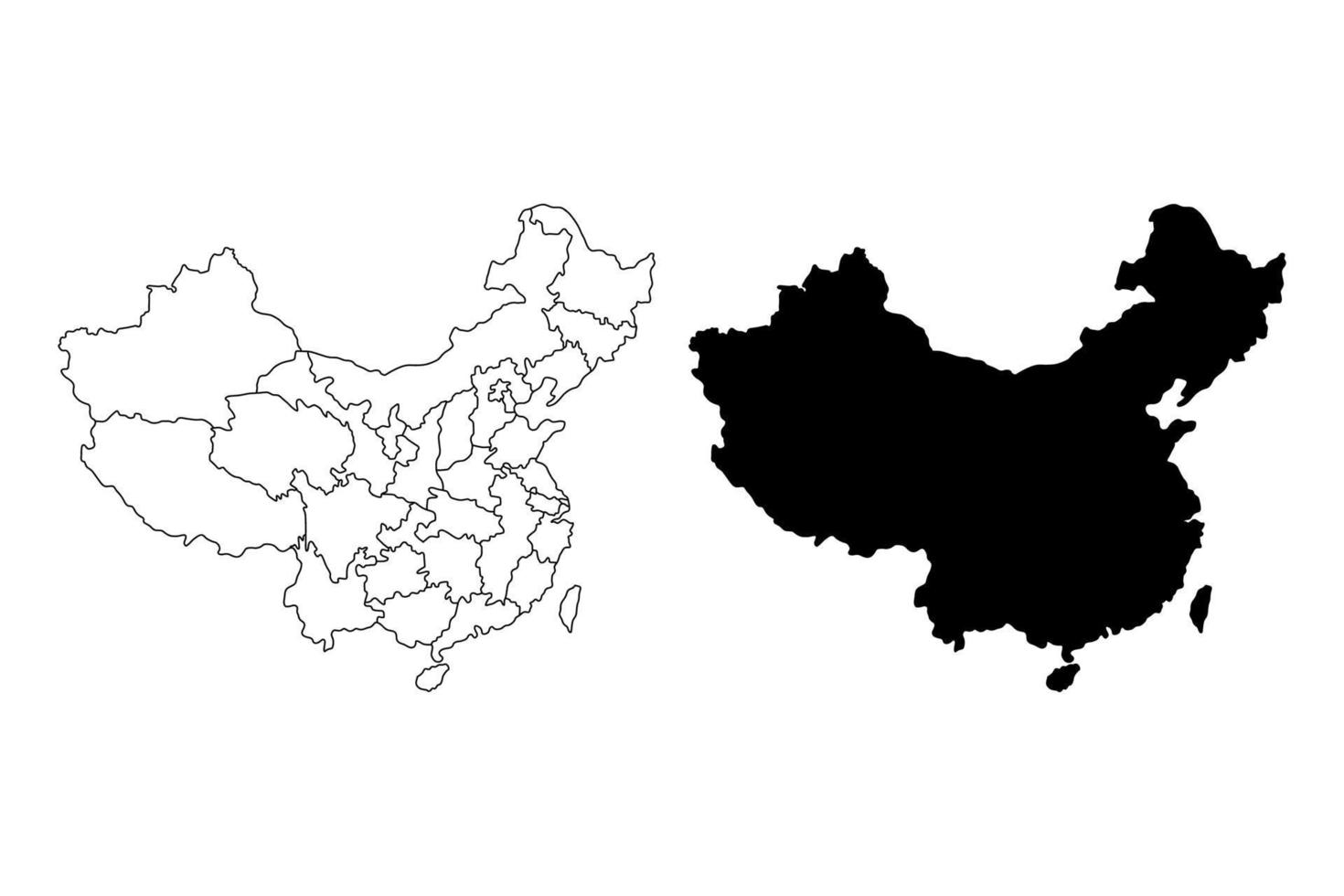 Kina Karta. Kina Karta silhuett. Kina Karta svart och linjär vektor illustration.