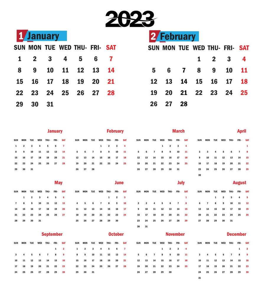 Kalender 2023. Frohes neues Jahr Kalender 2023 vektor