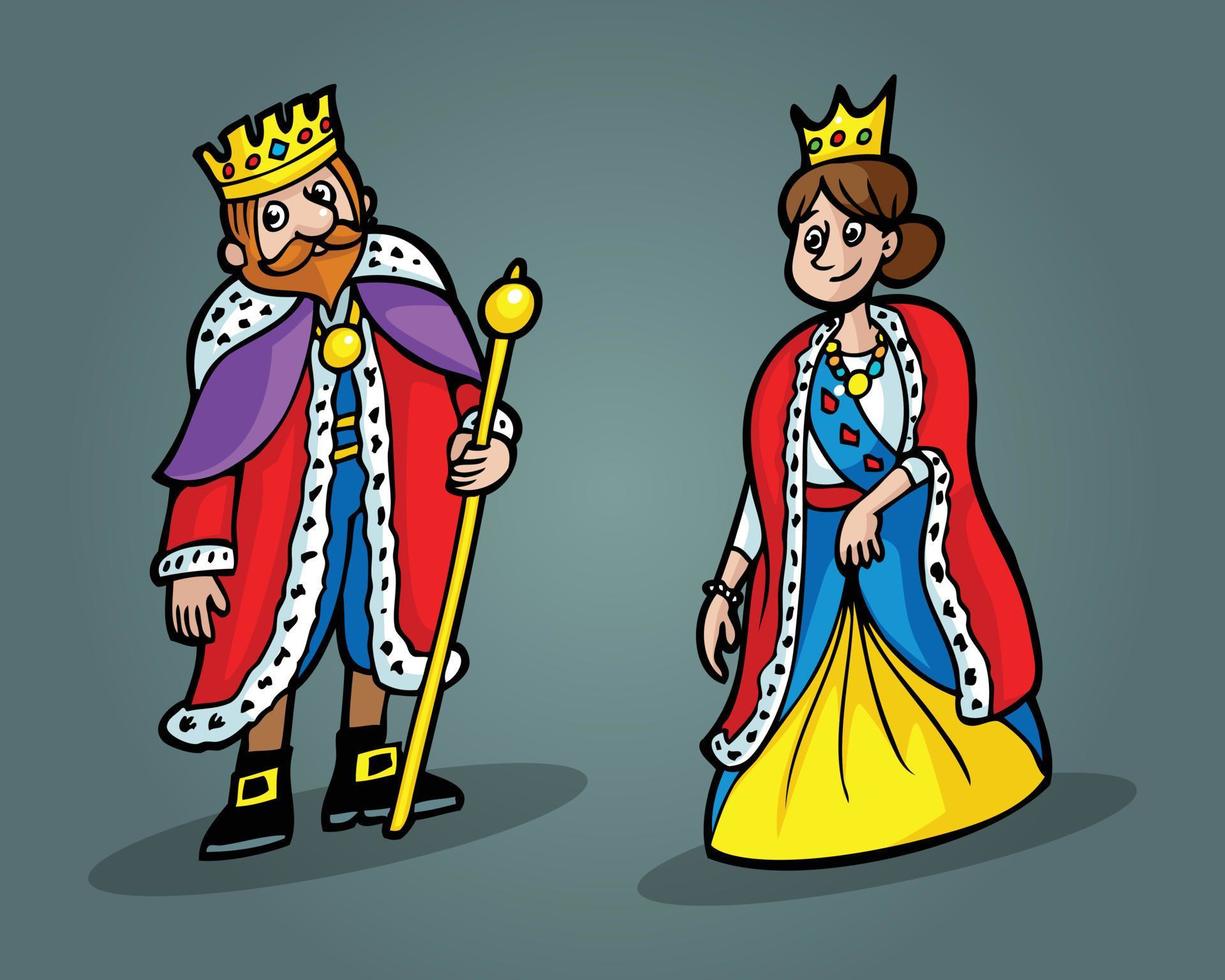 Cartoon-König und Königin-Vektor-Pro-Vektor-Illustration mit einfachen Farbverläufen. vektor