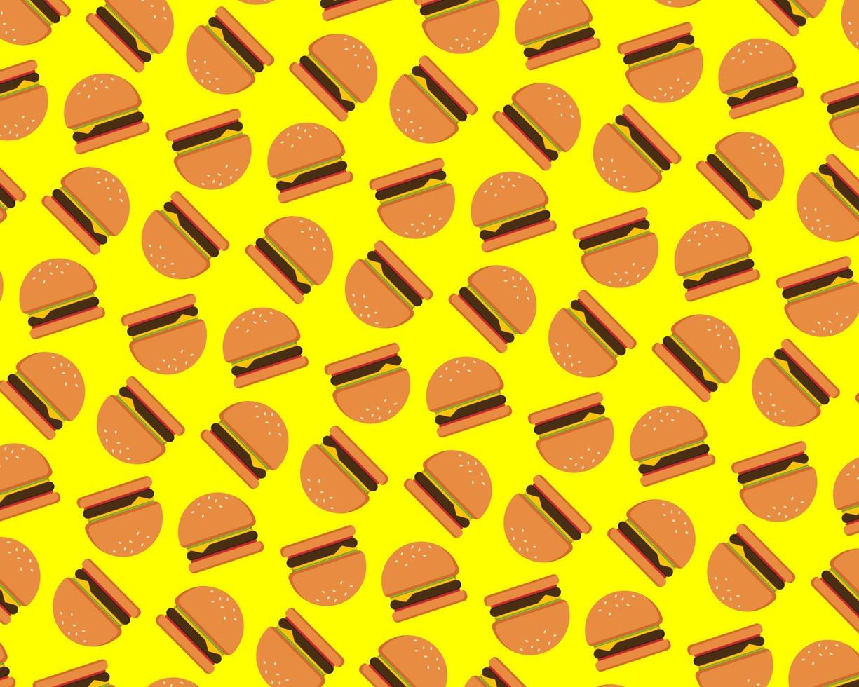 utsökt burger sömlös mönster vektor isolerat på gul bakgrund