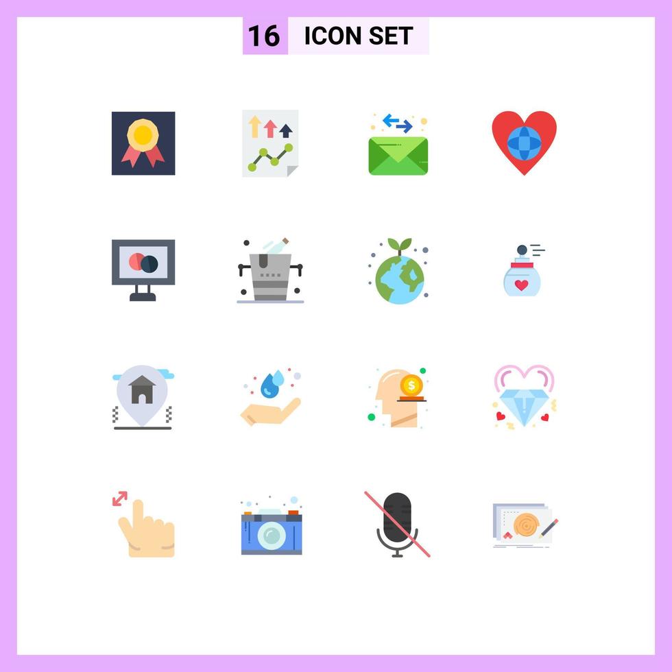satz von 16 modernen ui-symbolen symbolzeichen für medizinische herzberichte weltökologie editierbares paket kreativer vektordesignelemente vektor