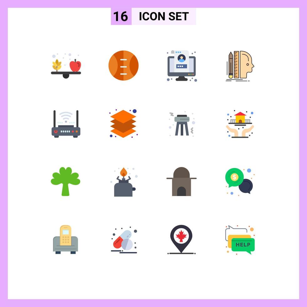 uppsättning av 16 vektor platt färger på rutnät för wiFi tänkande övervaka storlek mänsklig redigerbar packa av kreativ vektor design element