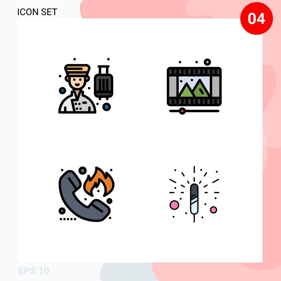 Packung mit 4 kreativen Filledline-Flachfarben von Avatar Call Professional Play Store Fire editierbare Vektordesign-Elemente vektor