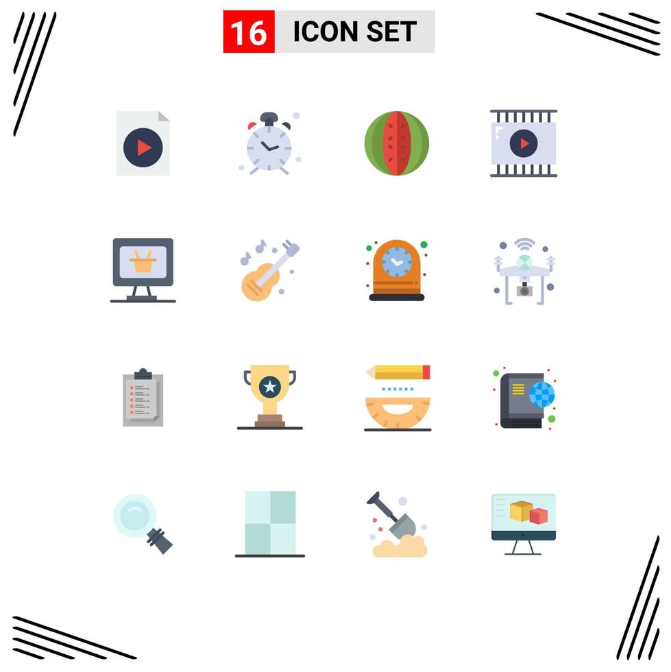 användare gränssnitt packa av 16 grundläggande platt färger av övervaka video app dryck journalist video vattenmelon redigerbar packa av kreativ vektor design element