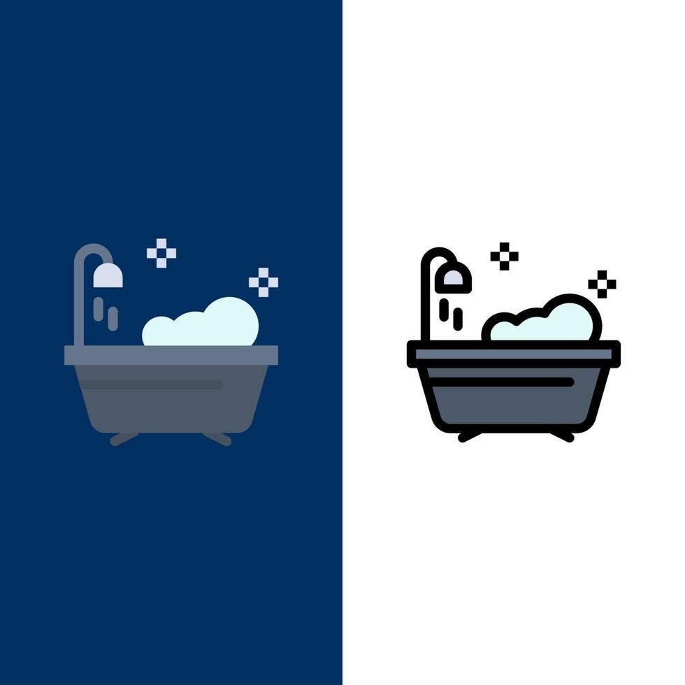 badrum rena dusch ikoner platt och linje fylld ikon uppsättning vektor blå bakgrund