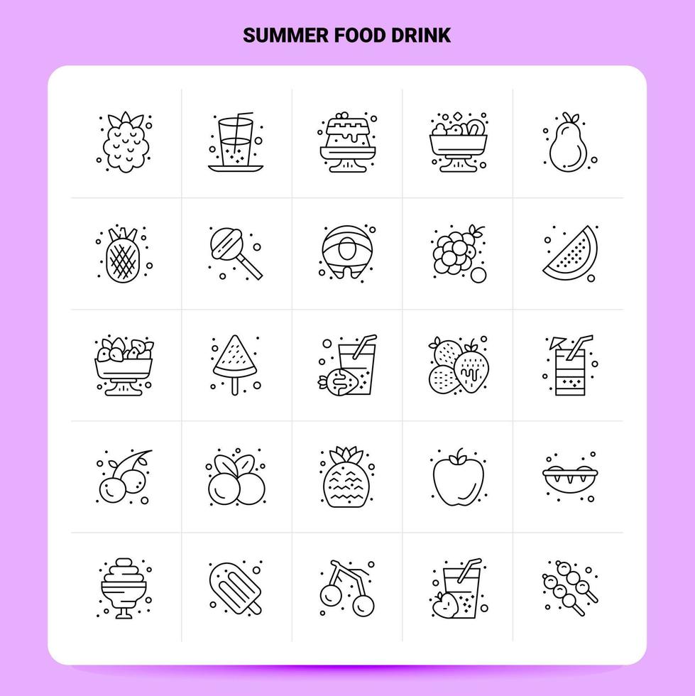 Umriss 25 Sommer Essen trinken Icon Set Vektor Linienstil Design schwarze Icons Set lineare Piktogramm Pack Web und mobile Geschäftsideen Design Vektor Illustration