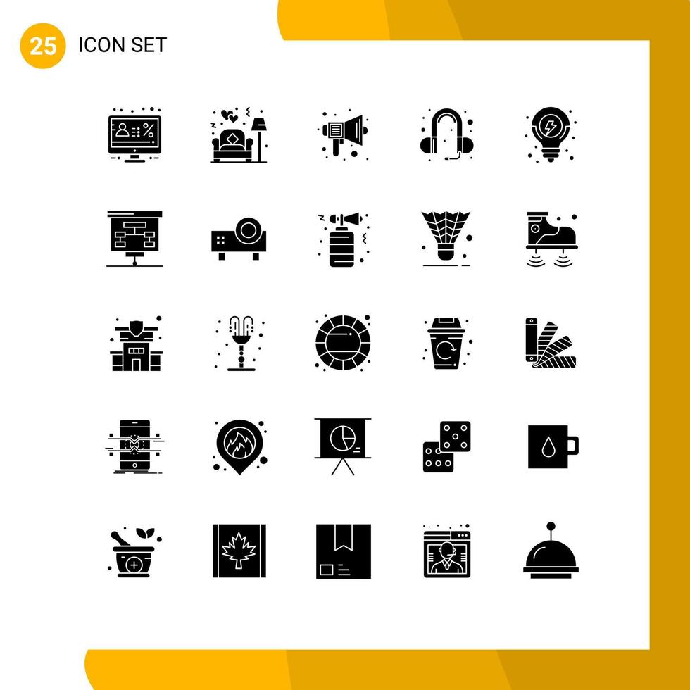 universelle Symbolsymbole Gruppe von 25 modernen soliden Glyphen der Idee Kopfhörer Liebe Ohr Sound editierbare Vektordesign-Elemente vektor