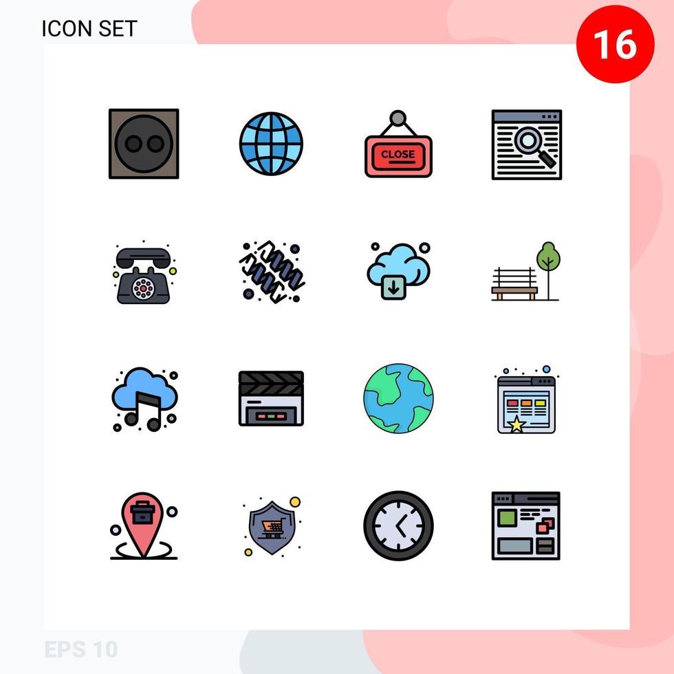 moderner Satz von 16 flachen, farbig gefüllten Linien Piktogramm von Telefonfenster-Marketing-Webseiten-Browser editierbare kreative Vektordesign-Elemente vektor