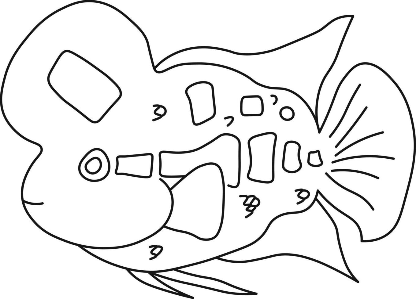 Fisch-Symbol. Wassertiere mit verschiedenen Flossen, Schuppen, Schwanz und Kiemen, die im Wasser schwimmen. Konzept Handzeichnung vektor