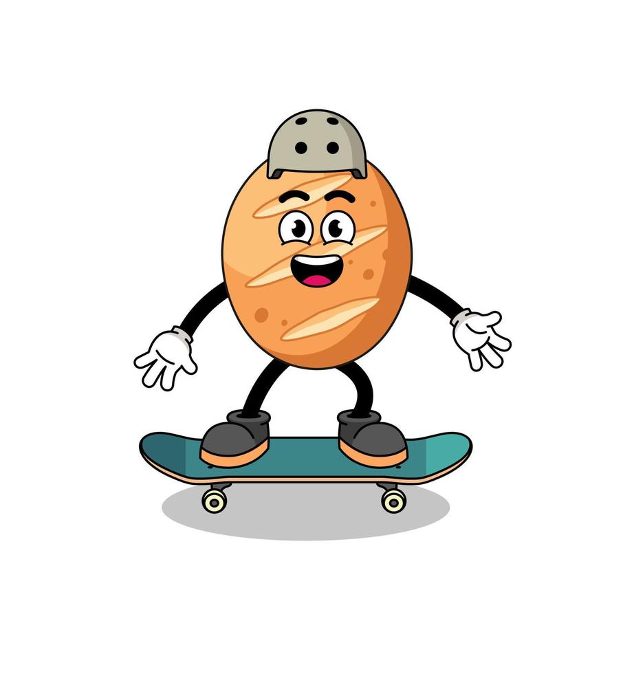 franska bröd maskot spelar en skateboard vektor