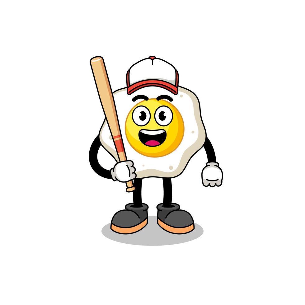friterad ägg maskot tecknad serie som en baseboll spelare vektor