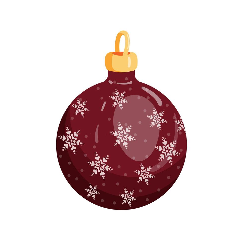 Schokoladen-Weihnachtskugel mit süßen Schneeflocken. Christbaumschmuck. Urlaubsessen. Cartoon-Stil. Vektor-Illustration auf weißem Hintergrund. vektor