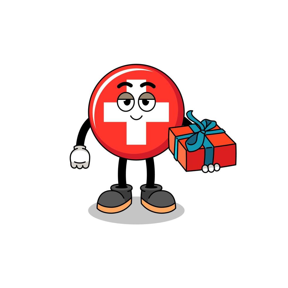 schweiz maskot illustration ger en gåva vektor