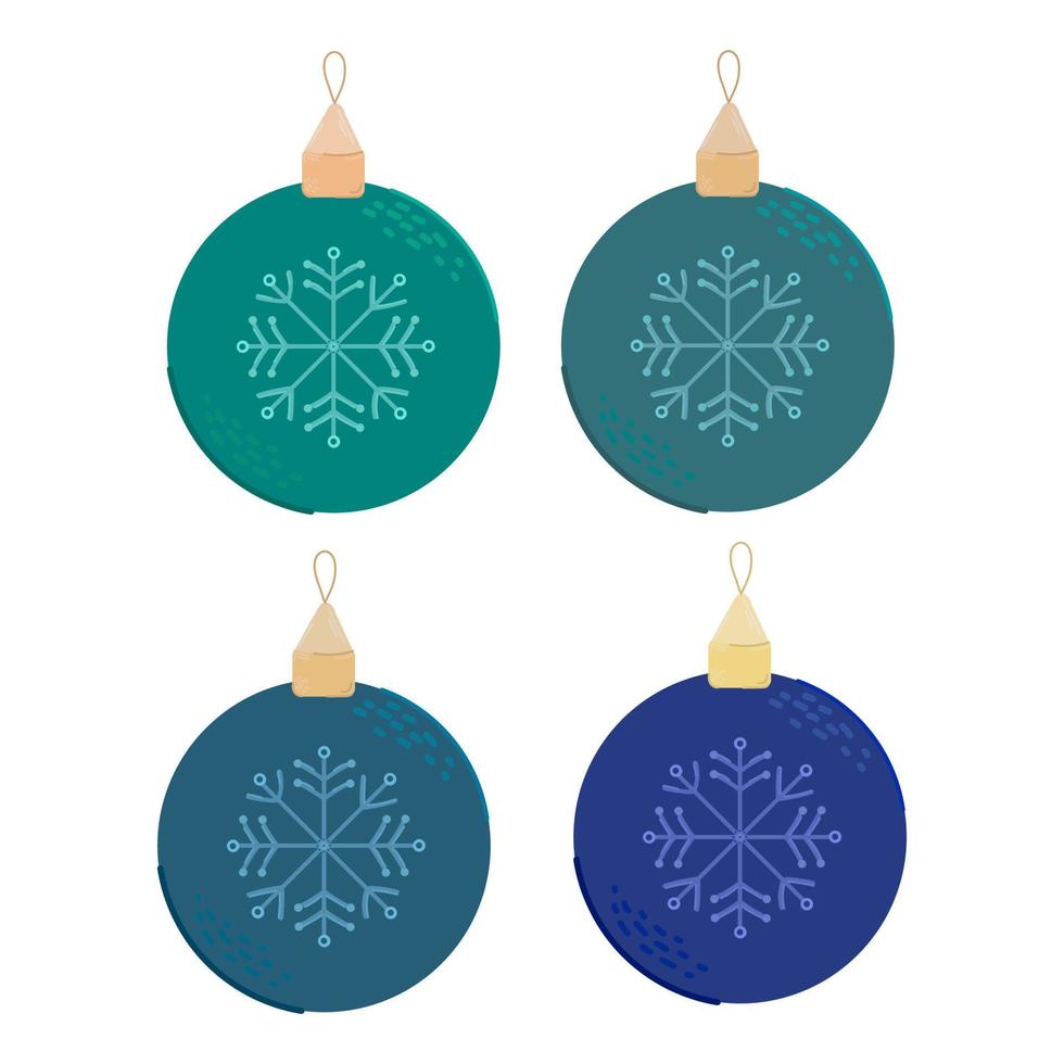 Satz von vier blauen Weihnachtskugeln mit Dekoration, isoliert auf weiss. Vektor-Illustration vektor