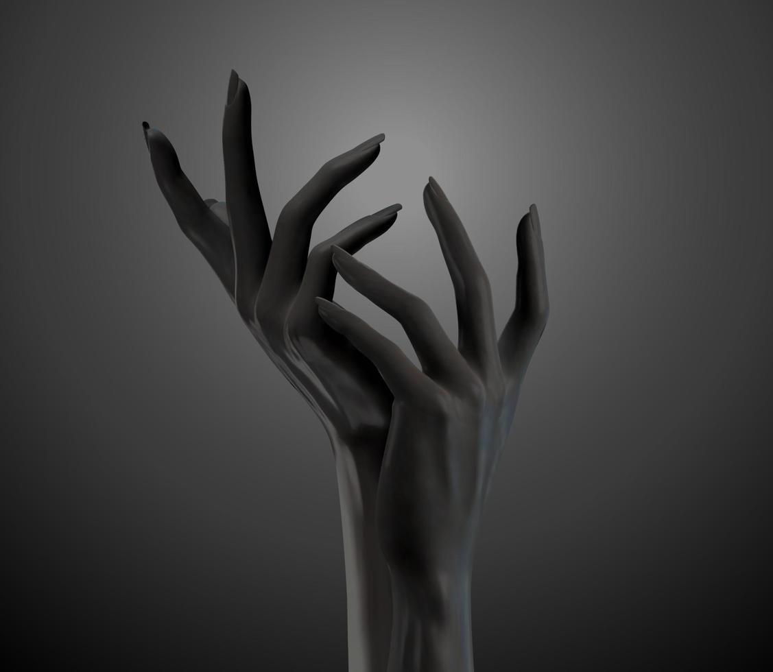 svart kosmetisk elegant händer gest i 3d illustration vektor