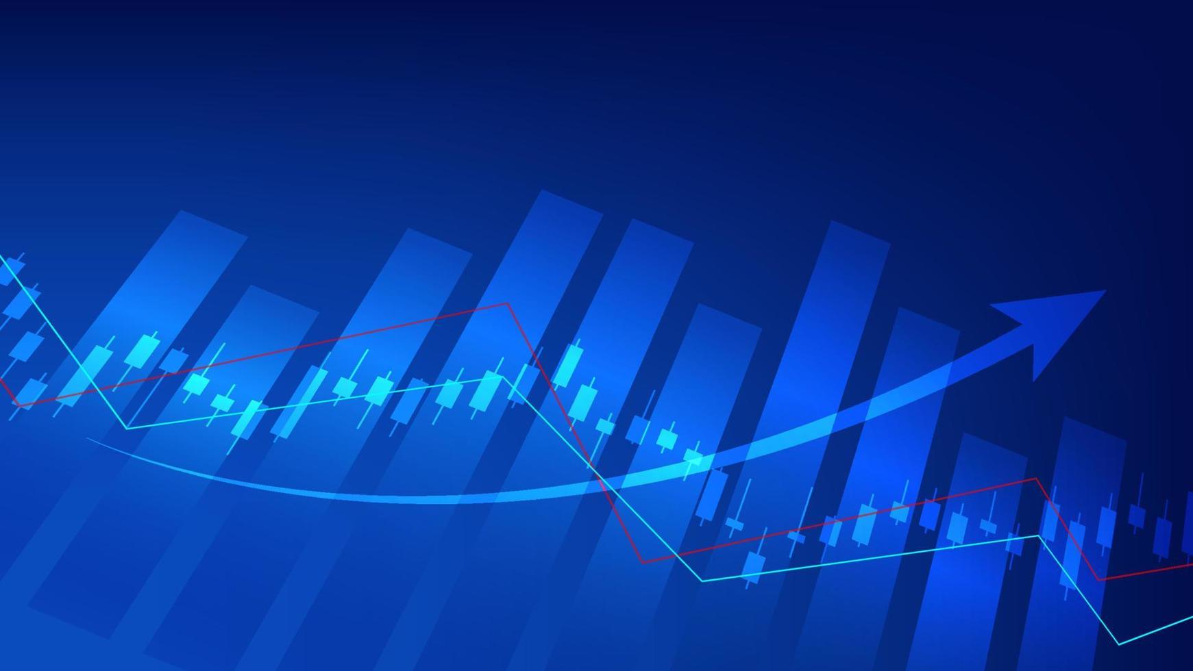 ekonomi och finansiera begrepp. finansiell företag investering statistik med stock marknadsföra ljusstakar och bar Diagram på blå bakgrund vektor