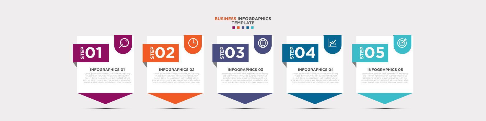 Business-Infografiken-Timeline-Designvorlage mit 5 Schritt- und Optionsinformationen. Premium-Vektor mit bearbeitbarem Zeichen oder Symbol. eps10-Vektor vektor