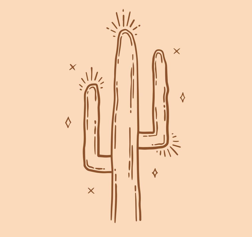 Kaktus handgezeichnetes Vektordesign. runde boho mystische gekritzelillustration. vektor