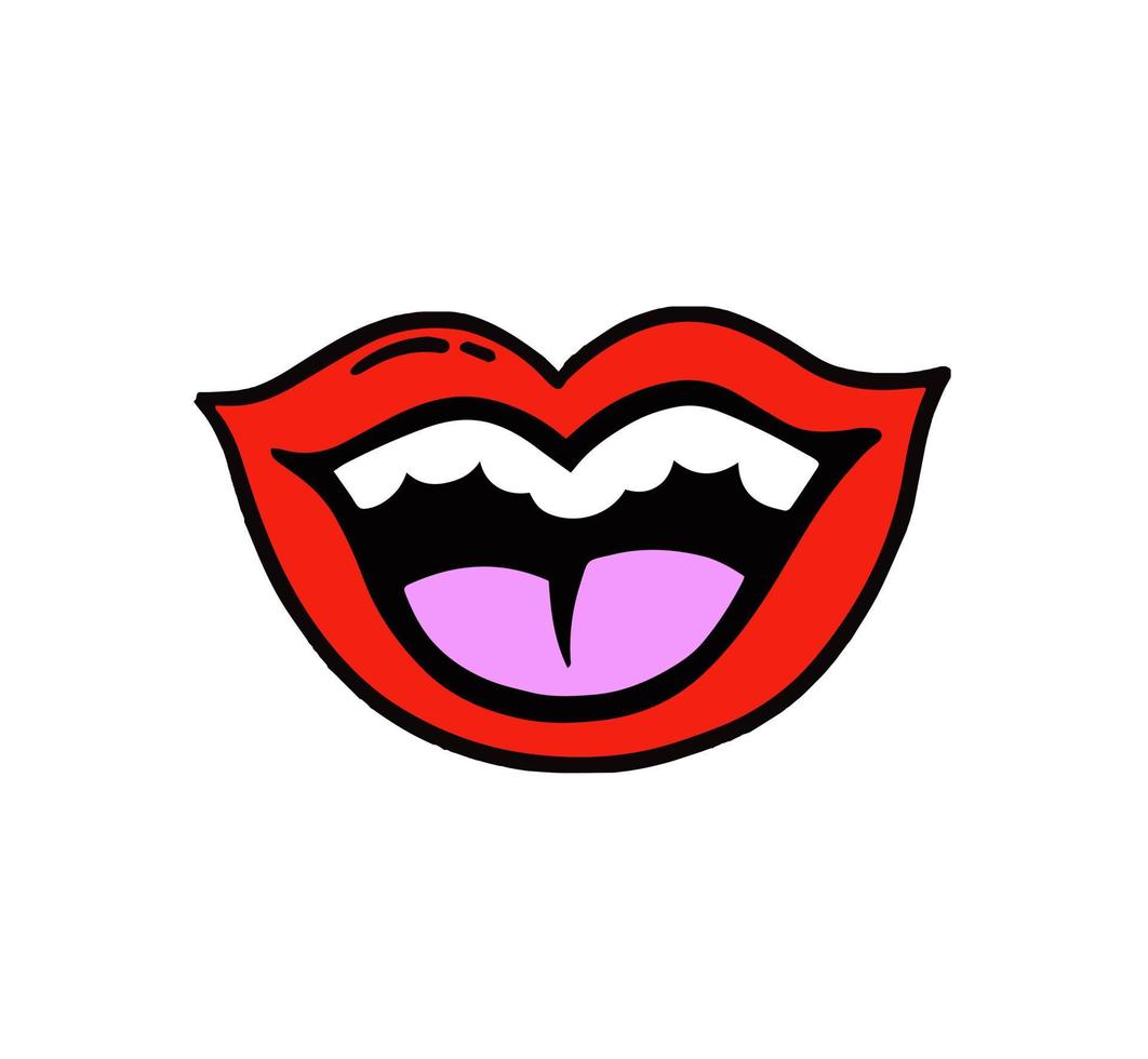 weibliches rotes Lippendesign. Schönheitsfrauensymbol. Pop-Art-Illustrationsvektor. vektor