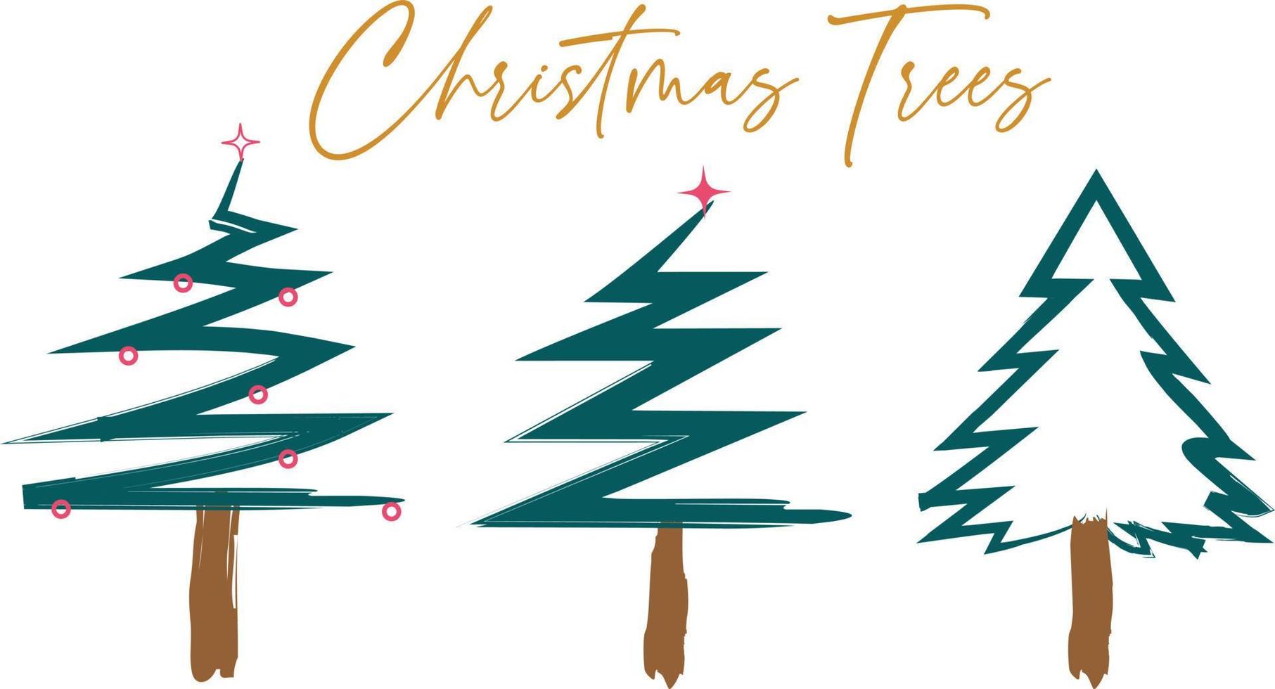 samling av jul dekorationer, paintbrush stil söt ritad för hand. jul skog skog motiv. vektor