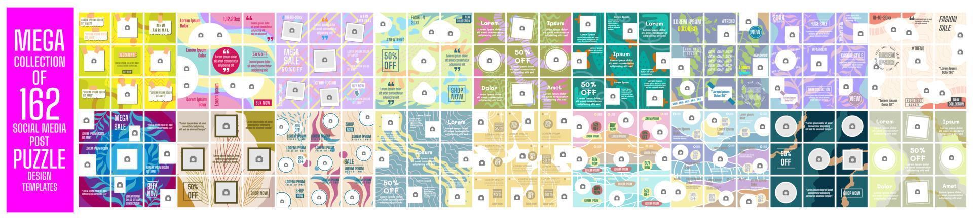 mega samling av 162 social media posta pussel design mall vektor