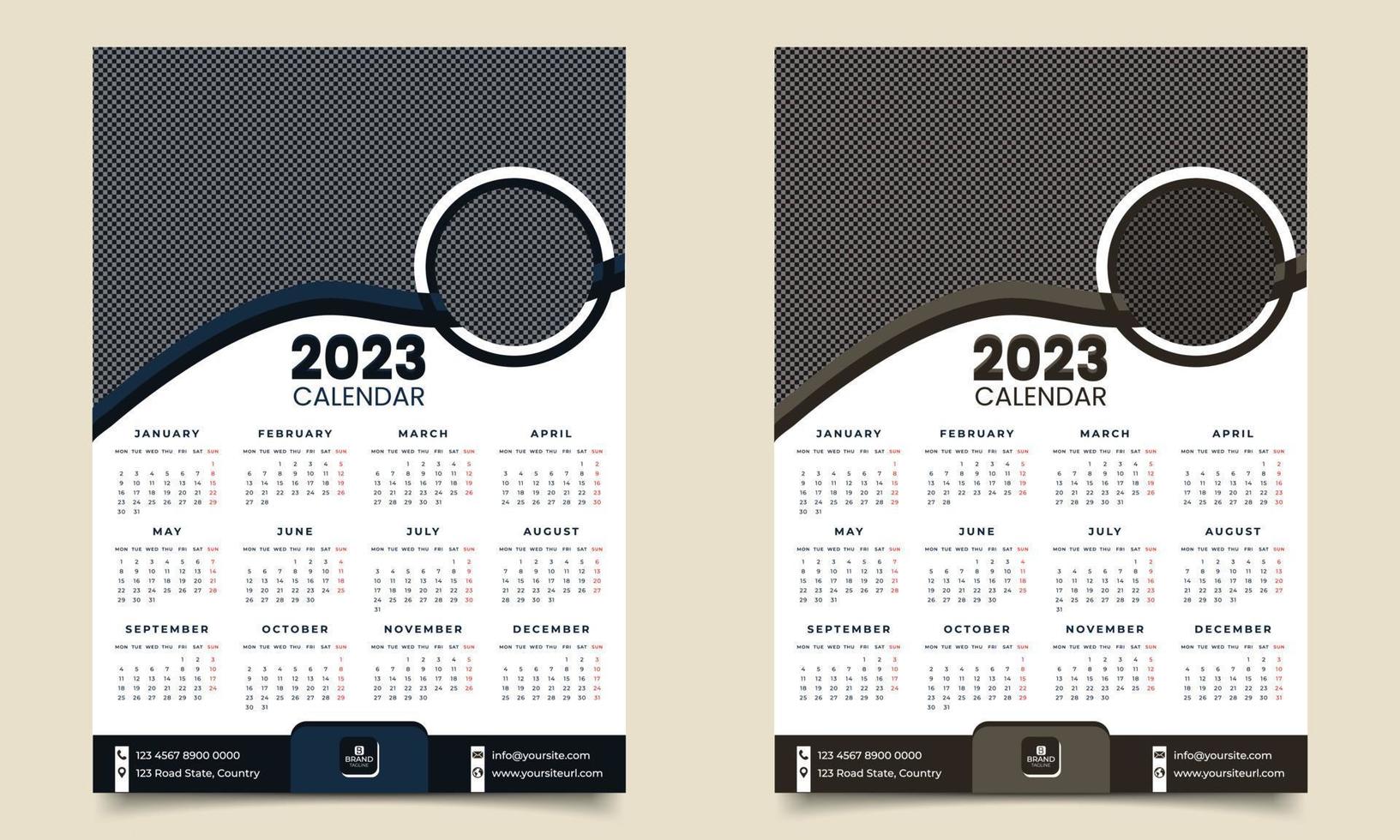 vägg kalender 2023 år. 2023 skriva ut redo kalender design mall. vektor