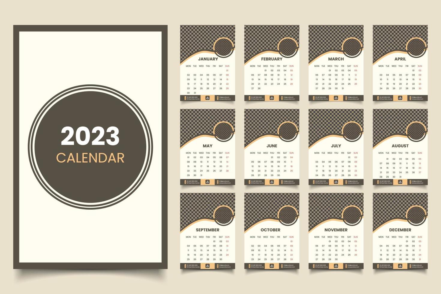 skrivbord kalender design 2023 år. kalender för 2023 med en datum. skrivbord kalender design 2023 år. vektor