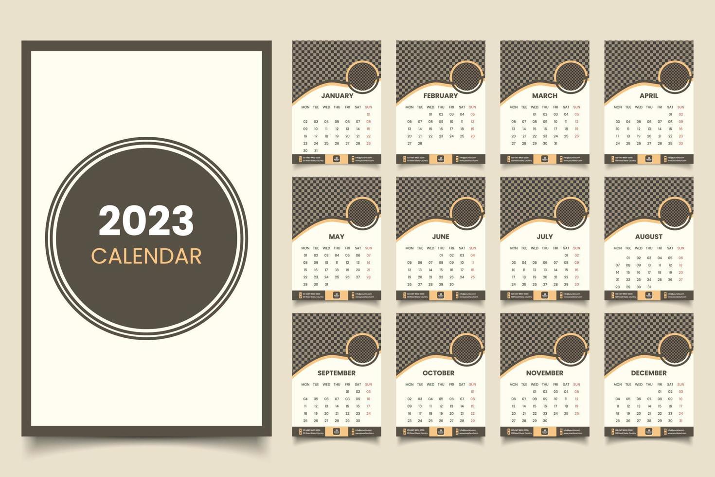 Tischkalender Design 2023 Jahr. Kalender für 2023 mit Datum. Tischkalender Design 2023 Jahr. vektor