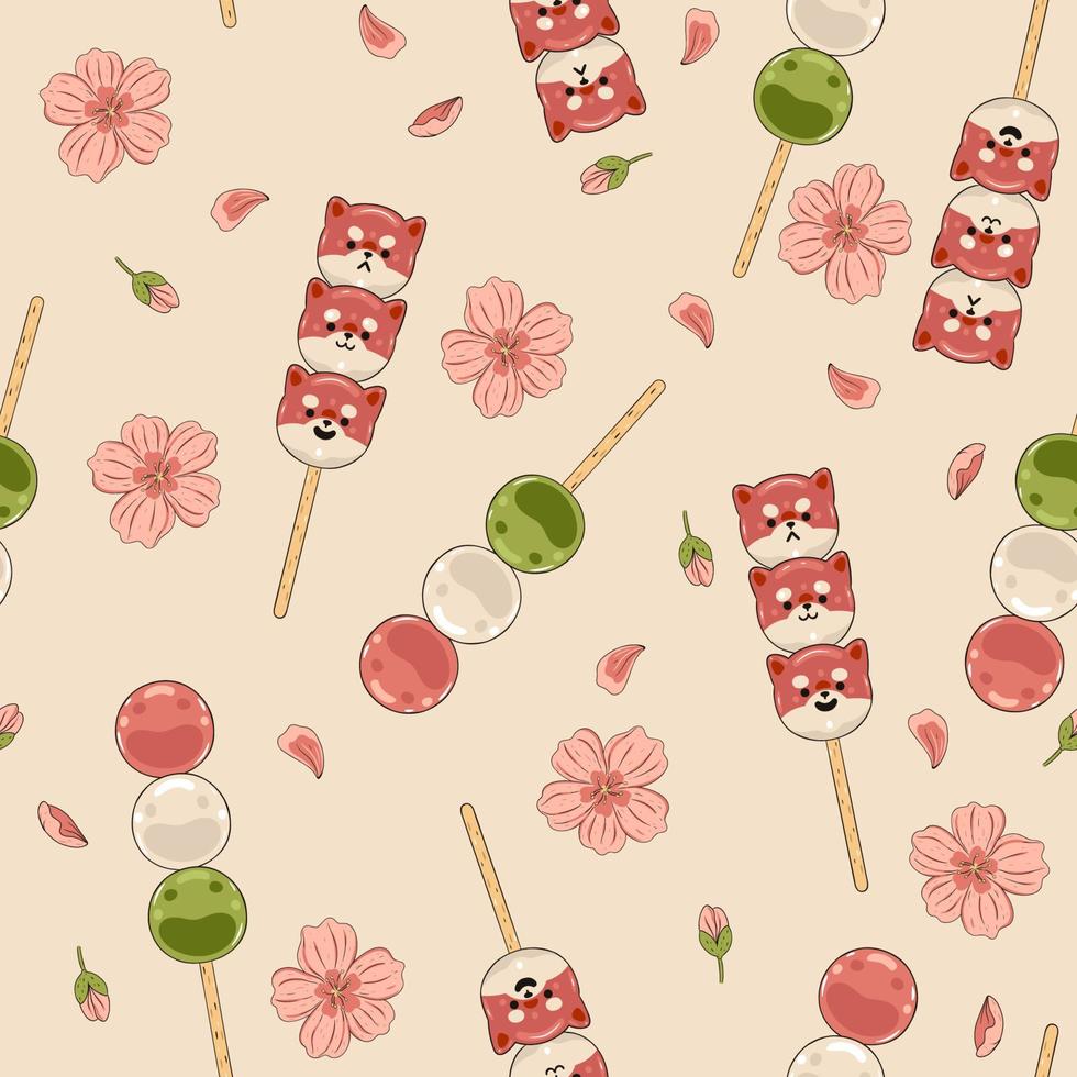 sömlös mönster med söt dango och sakura blommor. vektor grafik.