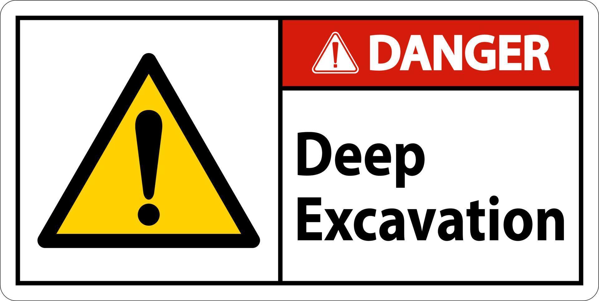 Gefahrenzeichen für tiefe Ausgrabungen auf weißem Hintergrund vektor