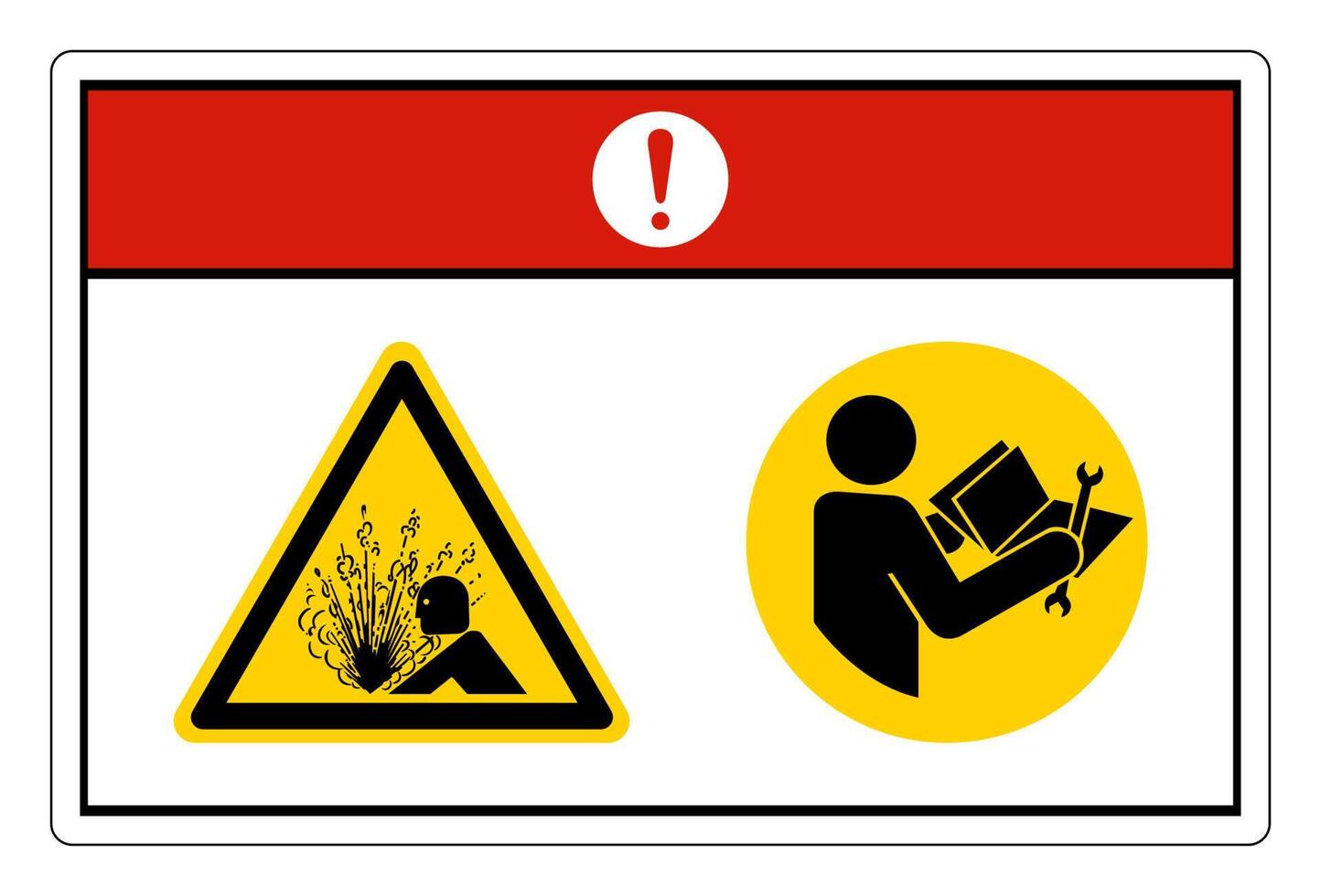 Vorsicht unter Druck stehendes Gerät Lesen Sie das technische Handbuch, bevor Sie das Symbolzeichen auf weißem Hintergrund warten vektor