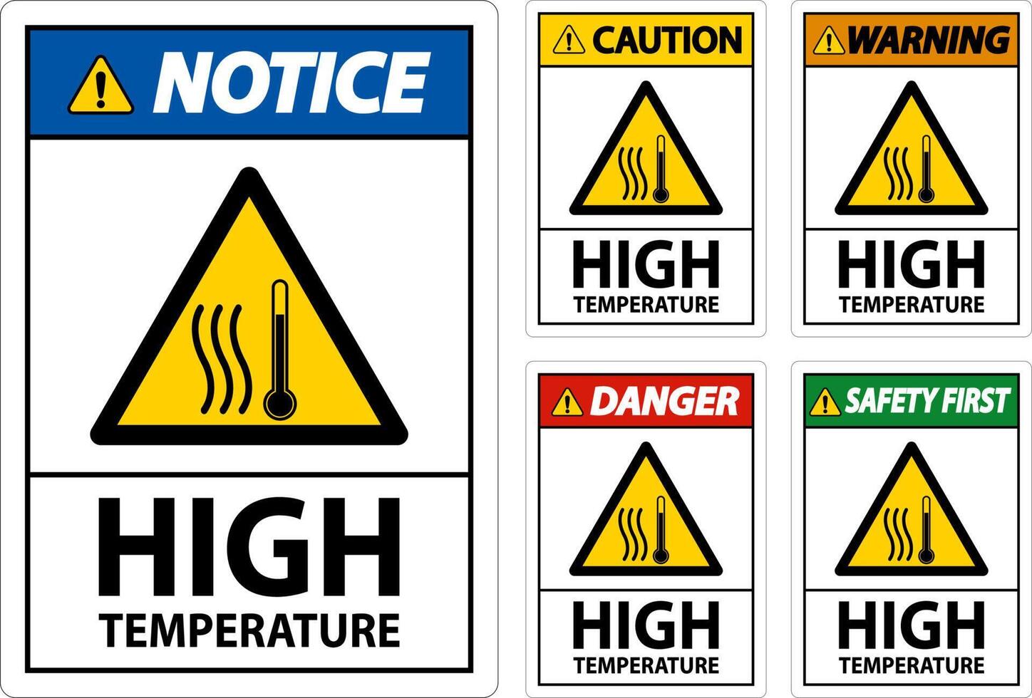 varning hög temperatur symbol och text säkerhet tecken. vektor